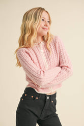 TWEEN KIDS GIRLS CREW NECK CROPPED CARDIGAN (7-14)